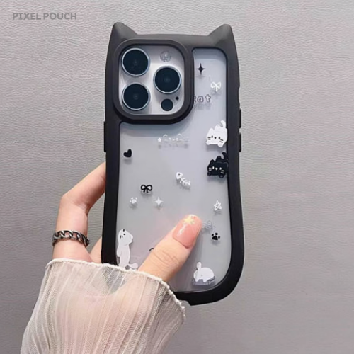 Étui en gelée transparent avec motif fleur et pêche