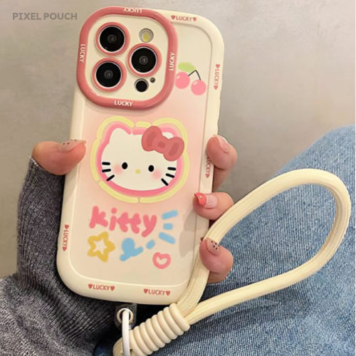 ハローキティ フルカバー カメラ保護バンパー iPhoneケース（ストラップ付き）