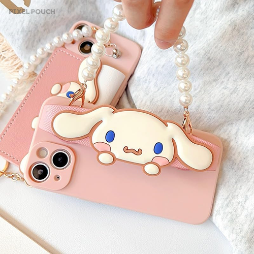Wir präsentieren das Cinnamoroll Kids Pink Silikon Halsketten-Portemonnaie iPhone Case
