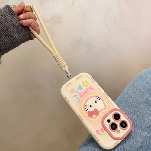 ハローキティ フルカバー カメラ保護バンパー iPhoneケース（ストラップ付き）