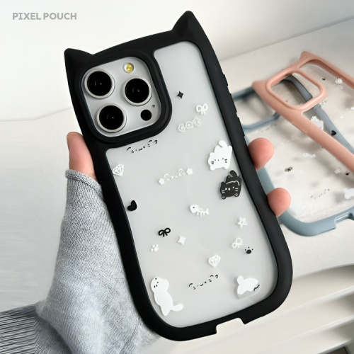 Étui en gelée transparent avec motif fleur et pêche