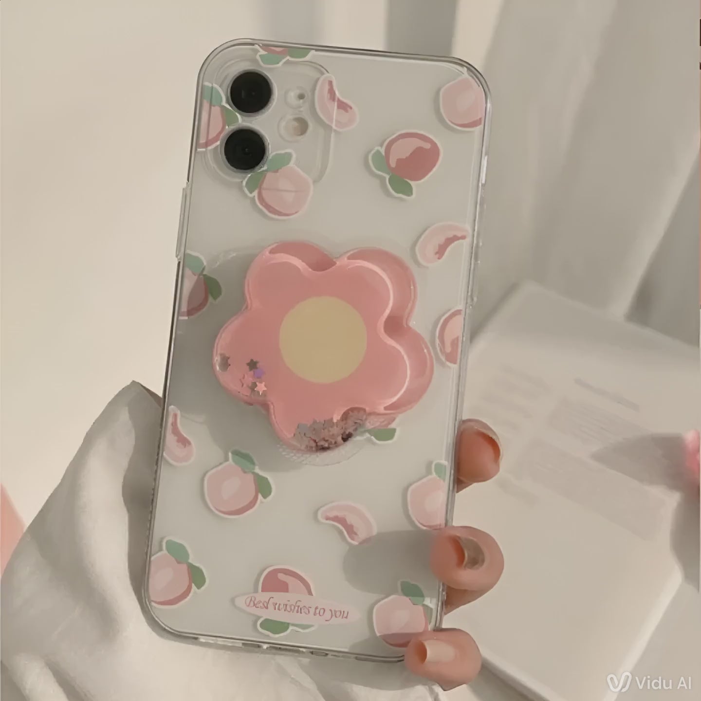 Cargar vídeo: Estuche transparente con diseño de flores y melocotones